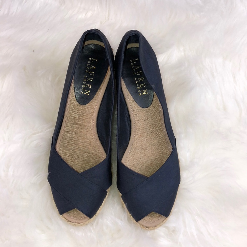 Ralph Lauren Navy Cecilia Wedge Sandals Sz: 6